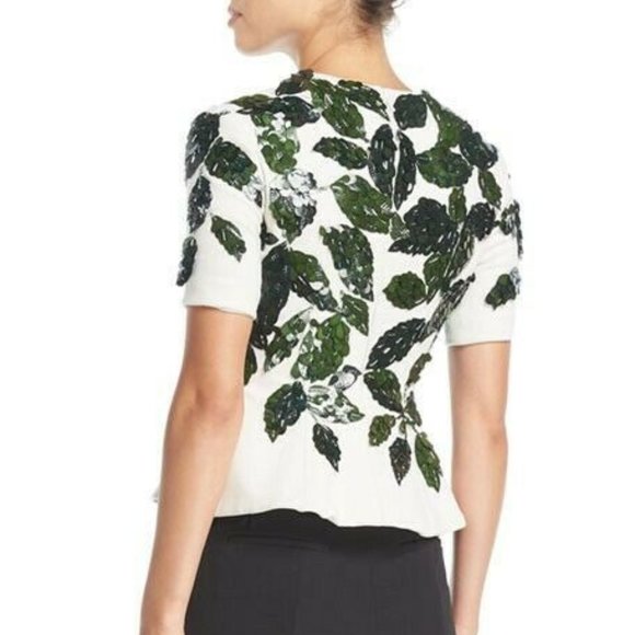 °$3,390 OSCAR DE LA RENTA NEW STUNNING BEADED LEAF RUNWAY  TOP BLOUSE US 0 XS - Picture 3 of 4